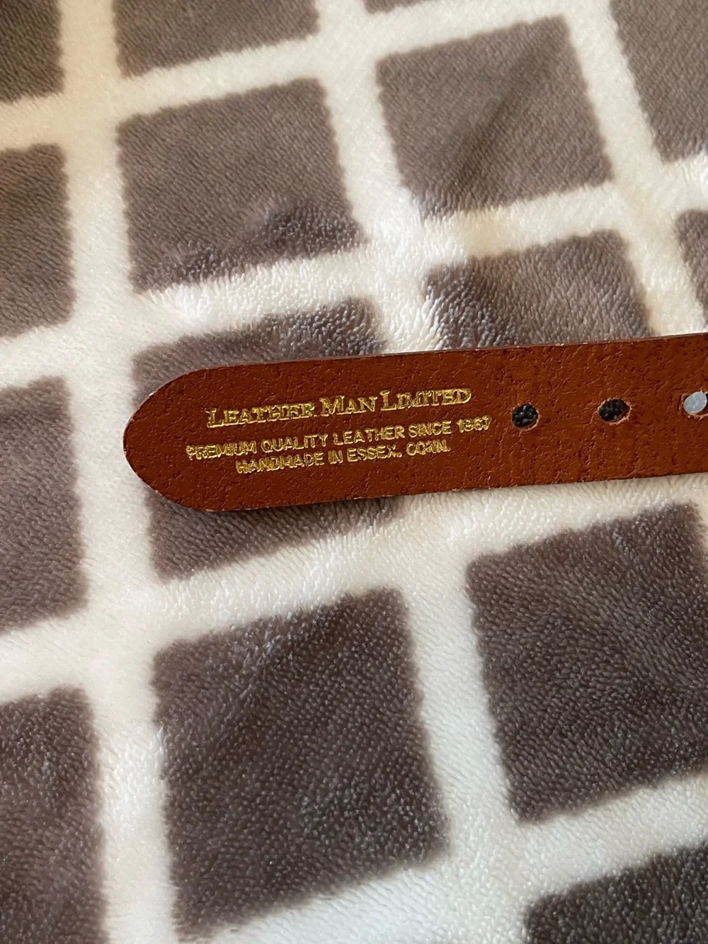 Men's Navy Woven Fish Embroidered Belt with Tan Leather Trim
